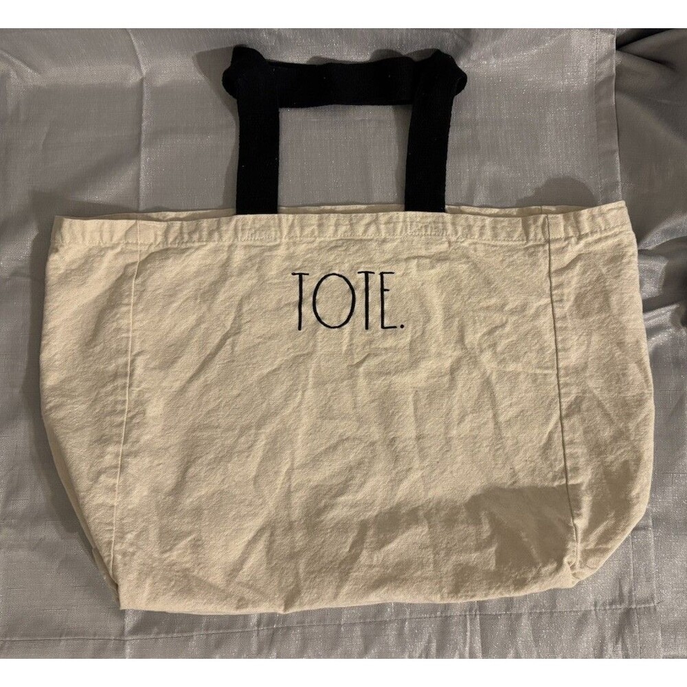 Rae Dunn TOTE Canvas Reusable Large Capacity Tote Embroidered Shopper Bag